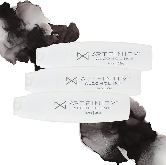 Alcohol Inks 3 Pack - Vibrant, Professional, Dye-Based Alcohol Inks for Artfinity Alcohol Markers, Artists, Drawing, & More! - Black 100