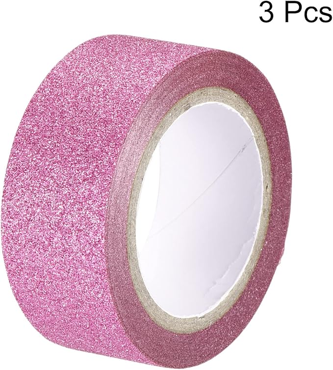 MECCANIXITY 0.6inch x 16.4ft Glitter Tape, Decorative Craft Tape Self Adhesive Stick Pink Purple 1.5cm x 5 M for Scrapbook, DIY Arts, Gift Wrapping Pack of 3