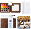 Mini Watercolor Paint Set - 15 Color Travel Watercolor Palette Set - Portable Water Color Paint Set with Watercolor Journal, Binder Clips,Pens,Storage Bag, Wooden Box for Beginners Painters Artists Student