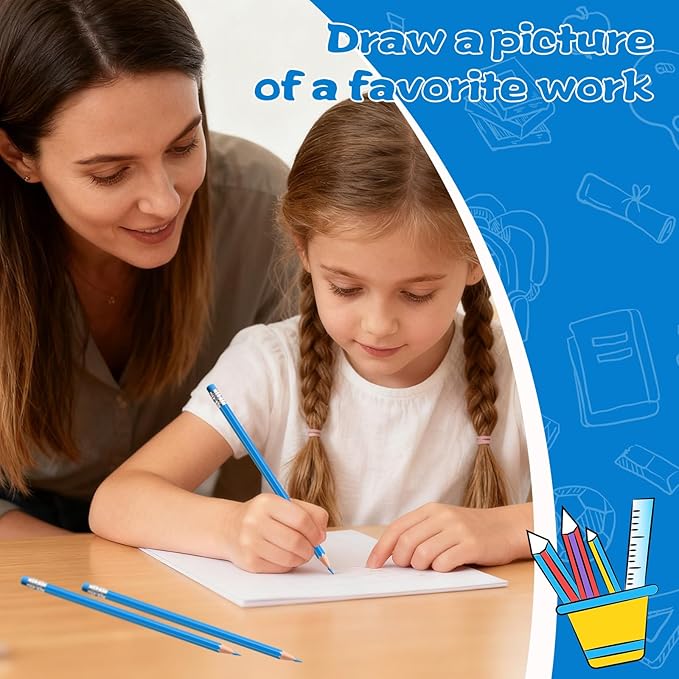36 PCS Lightblue Erasable Colored Pencils with Eraser Pre Sharpened Pencil 2 HB - Ideal for Checking, Grading, Tests & Office/School Supplies (Lightblue)