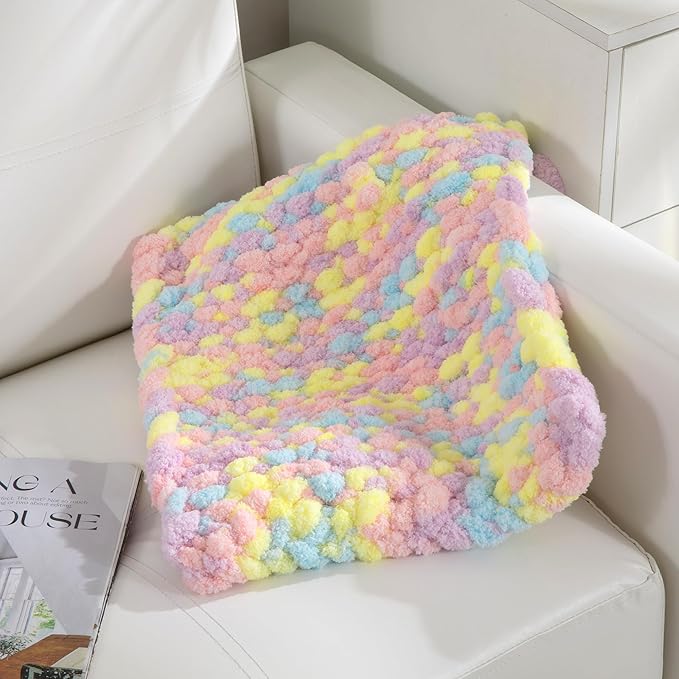 HOMBYS 8 Pack Giant Chunky Yarn for Crocheting/Hand Knitting, Super Bulky Large Soft Fluffy Tie Dye Plush Fuzzy Mixed Color Thick Chenille Yarn (Green, Yellow)