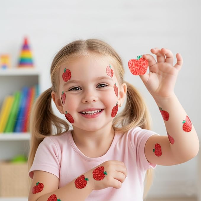 500Pcs Sparkly Laser Apple Decals for Teacher Rewards 1 roll Back to School Apple Stickers Roll for First Day of School Party Supplies Envelope Scrapbook Decor (Red)