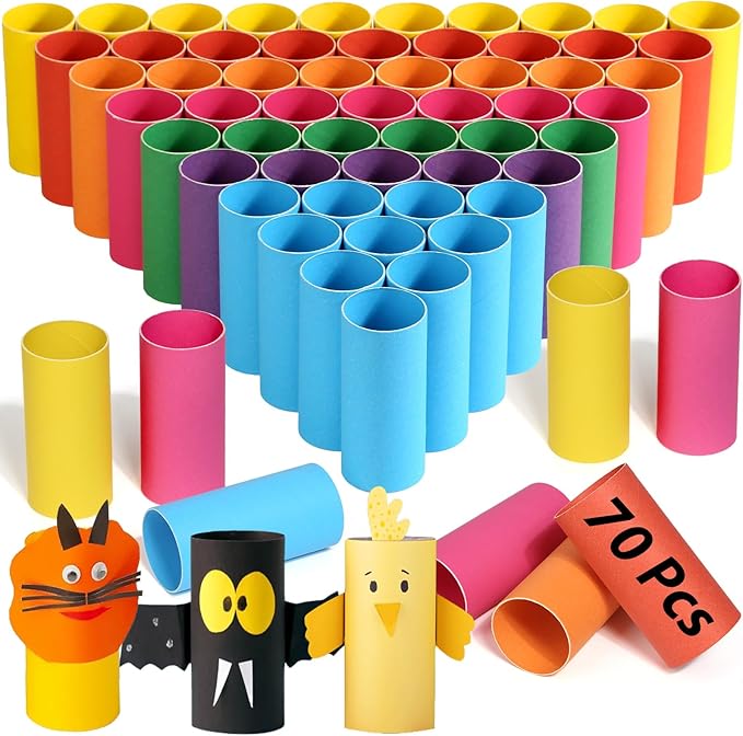 MAPVOLUT 70 Pack Colorful Craft Tubes - 1.5x3.4 Inch Heavy-Duty Cardboard Tubes for DIY Crafts, Art Projects & Holiday Decorations | Premium Kraft Paper Tubes for Teachers & Artists