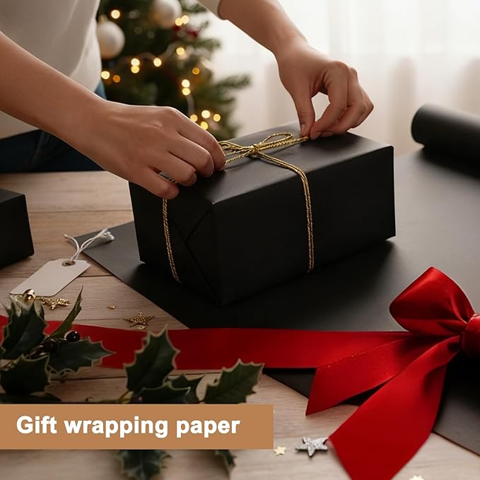 Moretoes 36" x 2,400"(100') Black Wrapping Paper Roll, Kraft Packing Paper Roll for Gift Wrapping Craft Bulletin Board Banner Art Bouquet Flower Packing Moving Shipping 85GSM