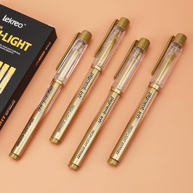 Gold Silver White Ink Gel Pens, 1mm Medium Fine Point, Opaque archival Ink Pen for Dark Paper Drawing,Sketching, Illustration, Card Making, Bullet Journaling (Gold Ink - 6 Packs)