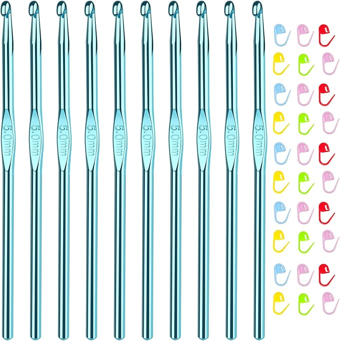 Aeelike 10pcs Size H / 5.0mm Crochet Hooks,Aluminum Crochet Needles and 30pcs Stitch Markers for Beginner and Advanced, Crocheter Hook Set for Learning How to Crochet