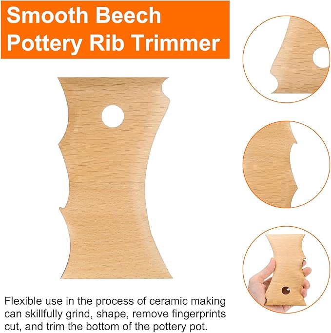 HARFINGTON 2pcs Pottery Ribs Trimming Tools Pottery Profile Rib Wooden Foot Shaper Big Wave Pattern Design Texture Rib Beech Wood for Carving Ceramics Clay