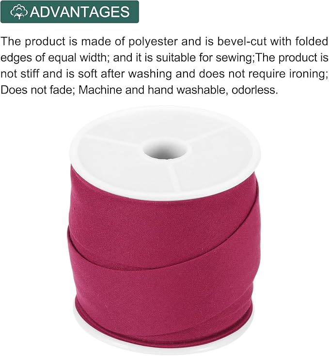 MECCANIXITY 1 Inch Single Fold Bias Tape Cotton Continuous Bulk Bias Tape for Sewing, Seaming Quilting Hemming Binding Crafts (Wine Red 10 Yards)