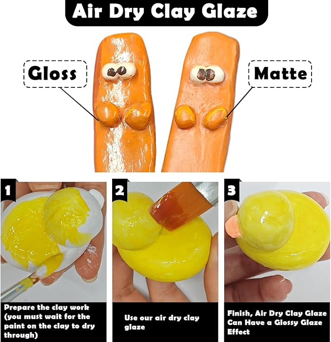 EIGTWEN 100ml Air Dry Clay Glaze and 29pcs Clay tools kit, Gloss Clay Varnish Protects Clay from Surface Wear, Pottery Tools Can be Used for Stippling, Carving, Molding, and Shaping Clay Crafts(Gloss)