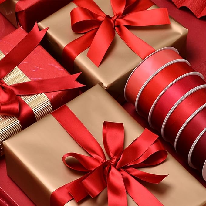 Double Face Satin Ribbon 1 inch X 25 Yards Polyester Red Ribbon for Gift Wrapping Very Suitable for Weddings Party Hair Bow Invitation Decorations and More