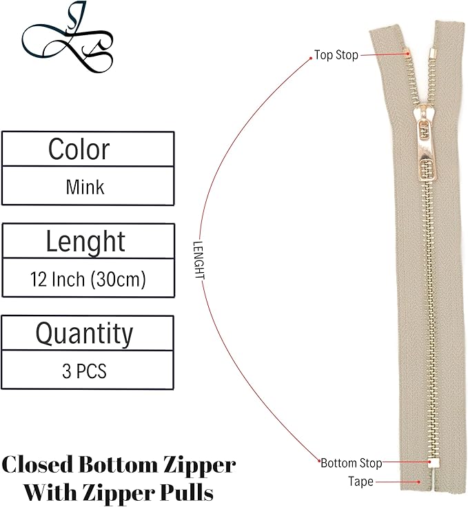 #5 Gold Metal Zipper - 50+ Colors - 3 PCS - (4-14 inches) Sizes - Luxury Lightweight Handcraft Metal Zippers with pulls for Purses Bags Pockets Shoes Sewing & Crafts DIY ZP025712