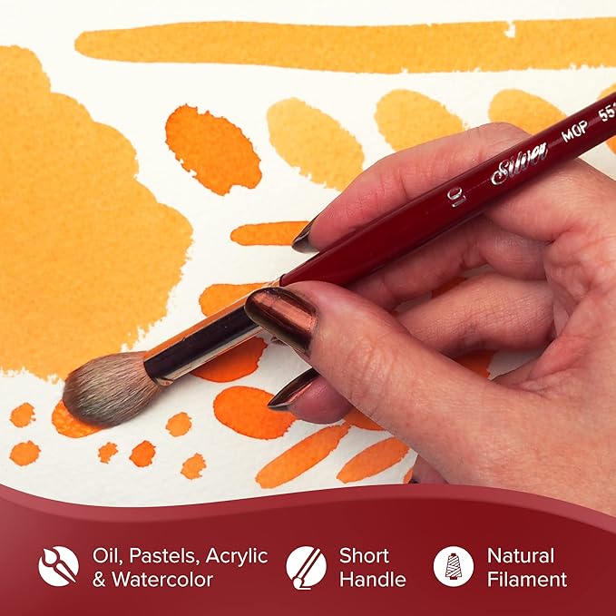 Silver Brush Limited 5518S-20 Silver Mop White Round Paintbrush for Oil, Acrylic, Watercolor, Pastels, & Charcoal, Size 20, Short Handle