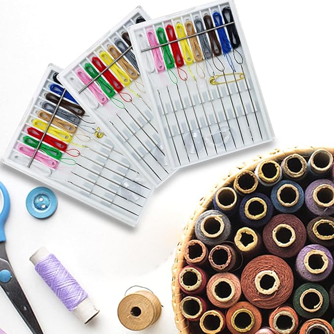 Yasdyri 10 Boxes Quick Fix Sewing Kit Pre Mini Threaded Needle Kit with Needles and Thread Box Each Box with 10 Pieces