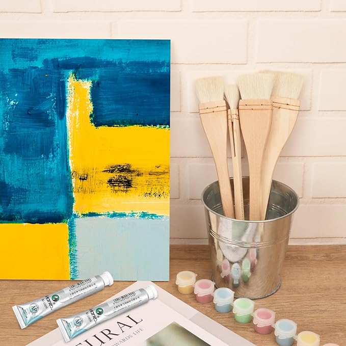 Artist's Choice Hake Paint Brush Set - Pack of 6 Flat Hake Brushes (3 inch), Crafted with Premium Goat Hair Bristles, Ideal for Watercolor, Wash, Ceramic and Pottery Painting