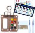 Mini Watercolor Travel Paint Set - Mini Paint Palette Travel Kit, Pocketartist Watercolor Set with Colours, Binder Clips, 3 Watercolor Pens, Brush for Painters Artists Student