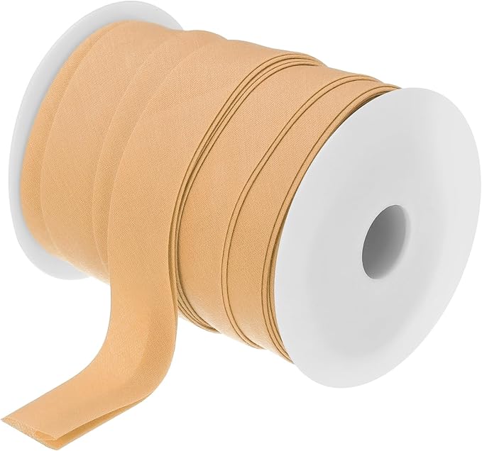MECCANIXITY 1 Inch Double Fold Bias Tape Polyester Continuous Bulk Bias Tape for Sewing,Seaming Quilting Hemming Binding Crafts (Light Orange 25 Yards)