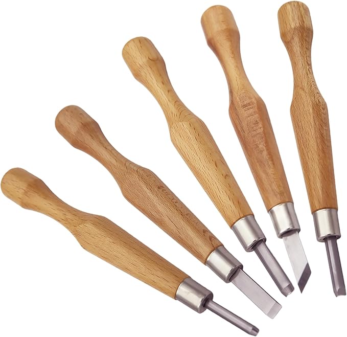 Wood Carving Tools Set, 5Pcs Hand Carving Knife Kit with Chisels and Gouges for Linocut, Printmaking, Woodblock, Pumpkin, and DIY Sculpture — Fit to Beginners & Experts