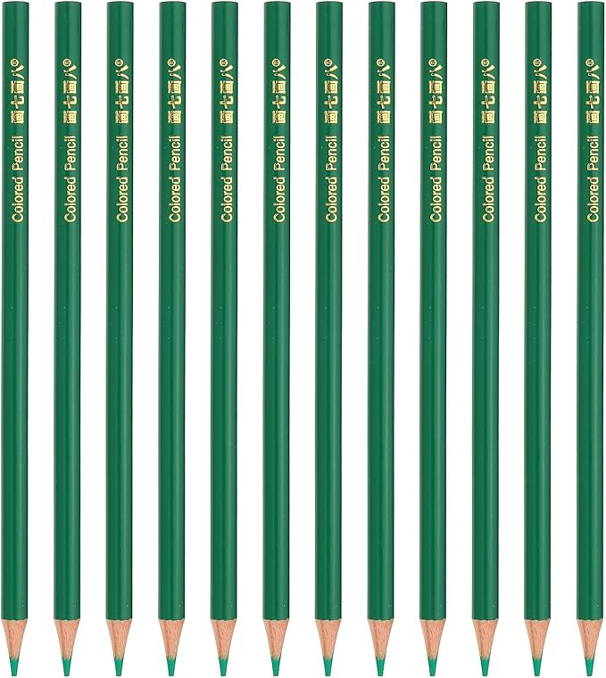 PATIKIL Green Colored Pencils Set,12 Pcs Oil Color Pencils Wooden Coloring Drawing Pencil for Artists Art Painting
