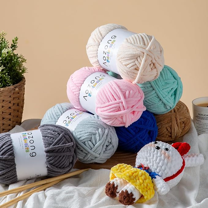 Super Soft and No Shedding Chunky Chenille Yarn for Crocheting and Knitting -Easy to Crochet with-Super Bulky #6, 3Pack of 3.5oz/82yds -Chunky Plush Yarn for Hand Craft Blanket Amigurumi Blue Color