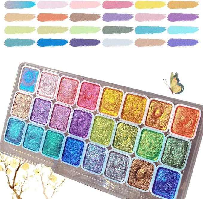 Color Shifting Watercolor Paint, Metallic Watercolor Paints Shifting Watercolor Painting Set, Shimmer Watercolor Paints Pearlescent Watercolor Paint Set (D_Small 24 Colors)
