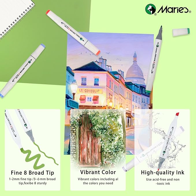 Marie's Alcohol Marker,80 Colors Dual Tip Art Markers for Adults Kids Marker Pens with Holder and Case for Painting Supplies Perfect for Painting,Coloring Illustration,Sketching and Drawing