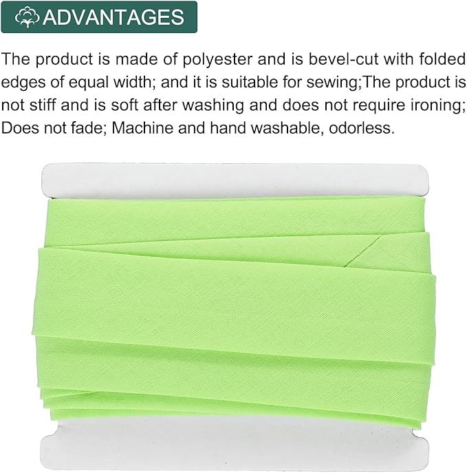 MECCANIXITY 1 Inch Double Fold Bias Tape Continuous Bulk Cotton Bias Tape for Sewing Seaming Quilting Hemming Binding Crafts (Green 6 Yards)