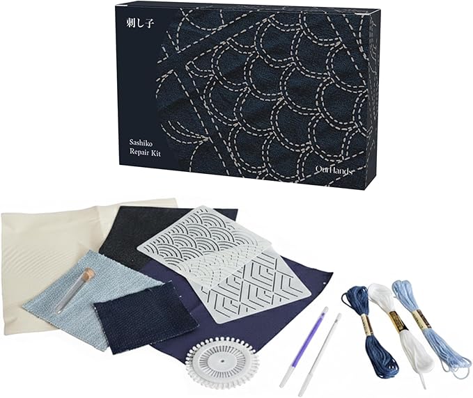 Sashiko Repair Kit by OurHands - Repair and Embellish Your Fabrics Using The Traditional Japanese Art of sashiko Mending