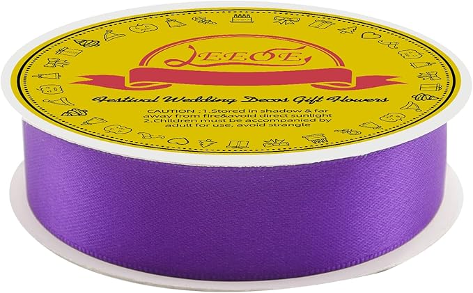 Double Face Purple Satin Ribbon 7/8 inch X 25 Yards Polyester Purple Ribbon for Gift Wrapping Very Suitable for Weddings Party Invitation Decorations and More