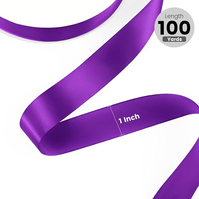 1" x 100 Yards Satin Ribbon - Purple Silk Ribbon with Spool - Ideal for Gift Wrapping, Floral Bouquets, Crafts, Wedding Party Decorations, Christmas and Sewing Projects