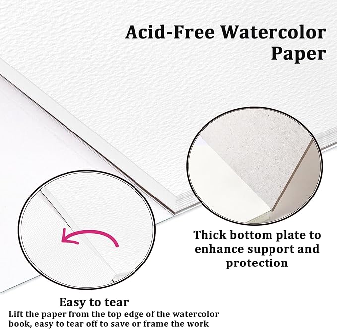 Tlenpo Watercolor Paper Pad, 8.5 x5.5 in, 110lb/230gsm, 50 Sheets, Water Color Pads for Acrylic, Gouache, Pencil. Painting Drawing Paper Book, Art Supplies for Adults, Teens, Kids