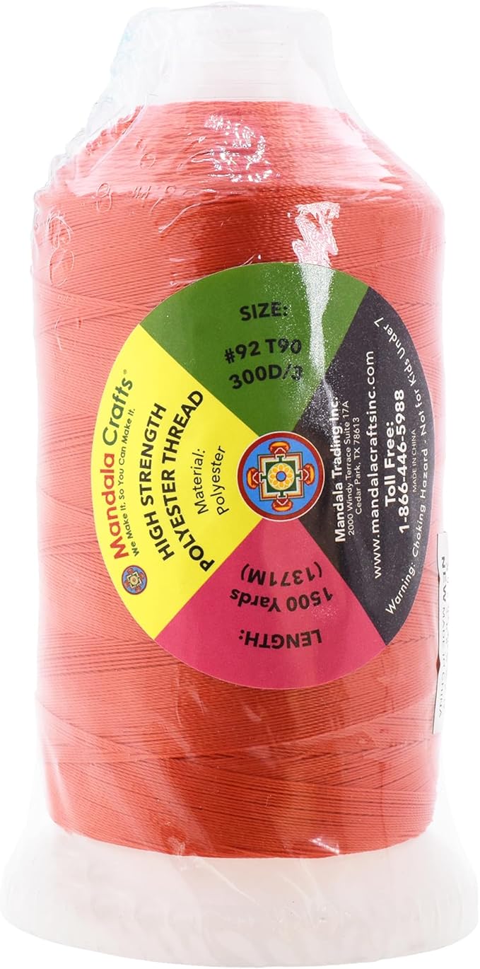 Mandala Crafts Coral Heavy Duty Thread - 1500 Yds Tex 90 Bonded Polyester Threads for Sewing Drapery, Jeans, Leather, Hair, Outdoor Marine Upholstery