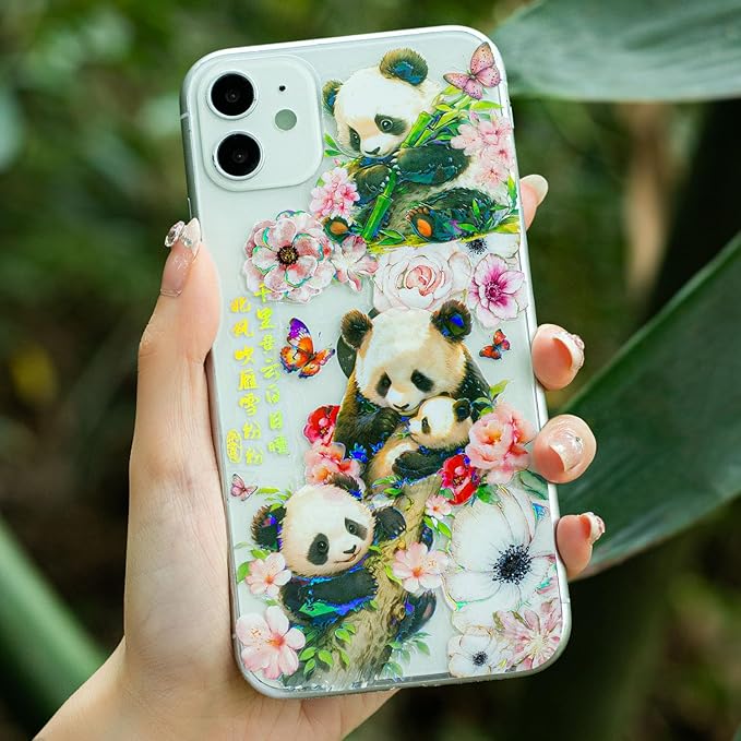 Yoksas 40Pcs Holographic Shiny Kawaii Panda Stickers - Waterproof Transparent Glitter Cute Panda Stickers for Scrapbooking,Water Bottles,Journals