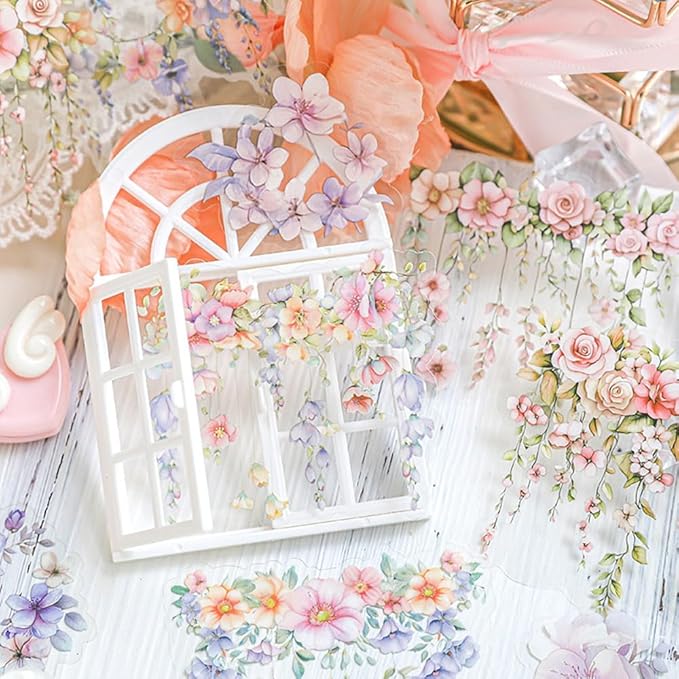 180pcs Colorful Floral Stickers Wildflower Plant Aesthetic Sticker Scrapbook Journaling Supplies, PET Transparent Vintage Stickers, DIY Crafts Decorative Decals for Journaling Photocard Gift Wrapping