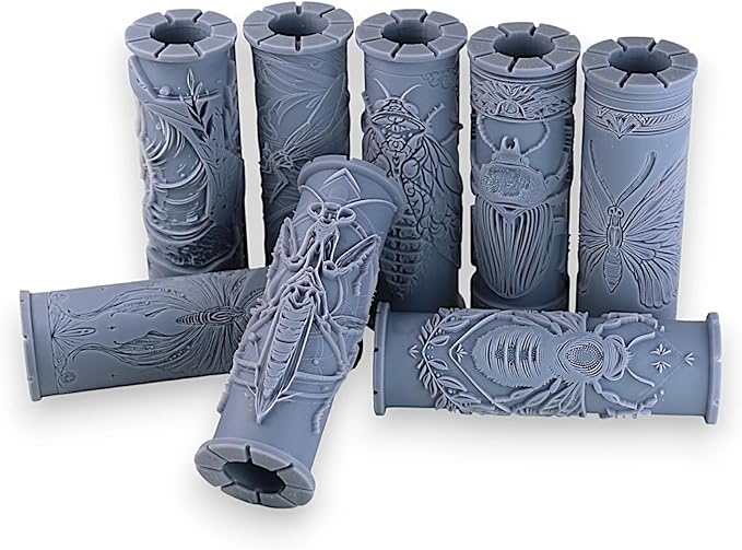 Ultimate Insect Clay Texture Rollers 8-Set (4") - Insect Set #01 - Embossing Pattern Rollers for Polymer & Ceramic Clay, Pottery & Crafts
