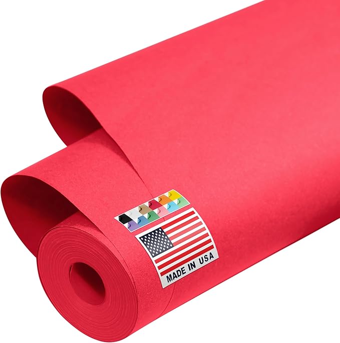 USA Made 48" x 1200" Christmas Red Kraft Paper Roll, 45 lbs Thickness, American Quality Colored Kraft Paper for School, Poster Arts, Bulletin Board - Odorless, Non-Toxic, Safe for Kids