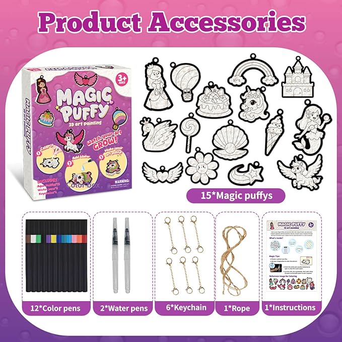 Dolanus Arts and Crafts Kits -3D Art Puffs Sponge Magic Painting, Birthday Gift for 4 5 6 7 8 9 Year Old Girl, Toys for Girls Ages 4-10, DIY Color & Inflate Activity, Travel & Creative Gifts