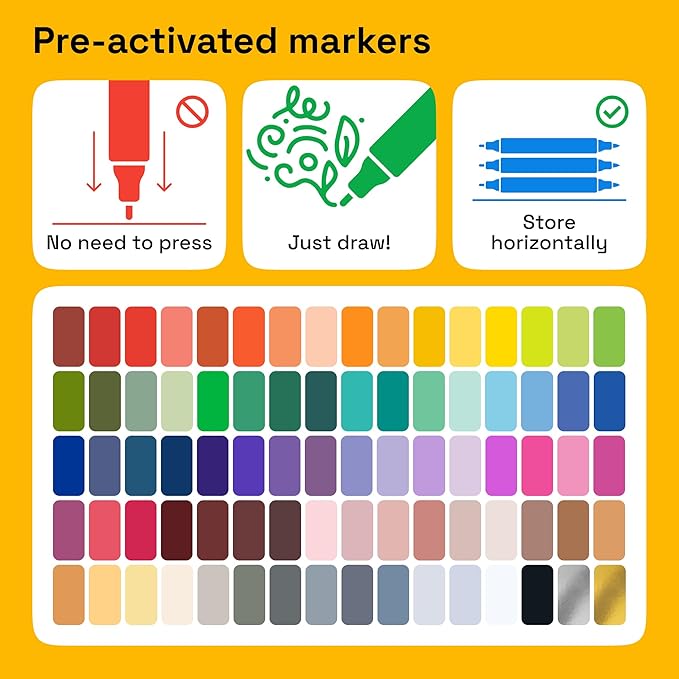 ARTISTRO 80 Dual-Tip Fabric Markers - Fabric Decorating Kit - Permanent for Clothes - No Bleed Pens for T-Shirts, Bags, Textile, Canvas, and More (Brush Tip and Fine Tip)