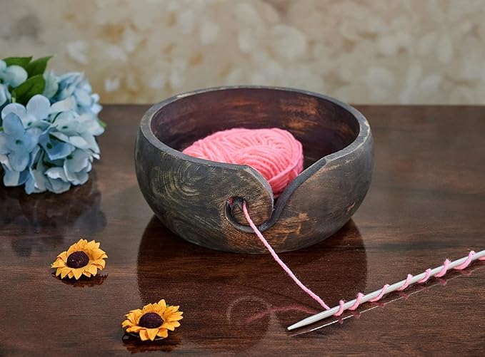 Christmas Gift for Crochet Lovers Wooden Yarn Bowl Knitting Bowl Large Crochet Yarn Holder Handmade Crocheting Accessories and Supplies Organizer 7 x 3 (Gray) for Women