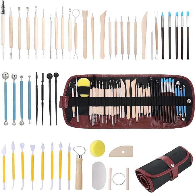48PCS Pottery Tools for Sculpting Clay Tools Kit, Pottery Trimming Tool Sculpting Tool Set for Carving Modeling Ceramics Polymer Clay DIY Handcraft Beginners and Professionals