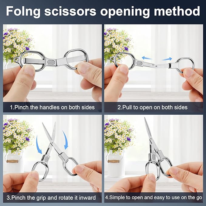 2 Pcs Folding Stainless Steel Portable Mini Small Travel Scissors, Safety Foldable Pocket Badge Nursing Scissors with 2 Keychain for Travel, Home, Office, Craft, Sewing (Silver)