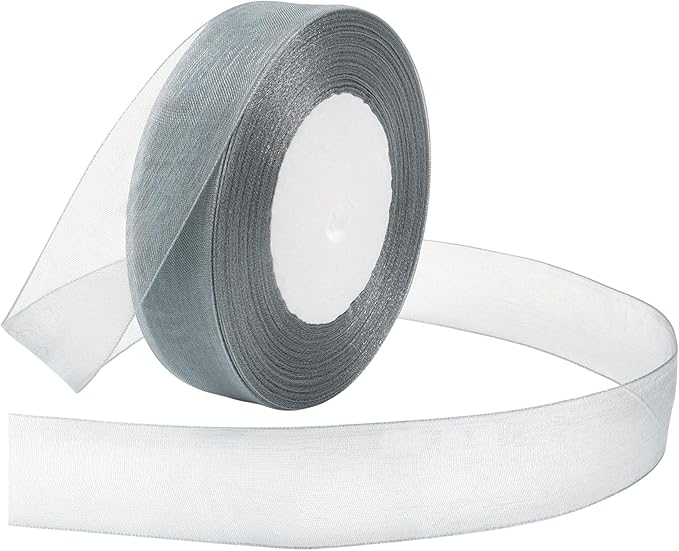 Grey Ribbon for Gift Wrapping 1 inch Sheer Organza Ribbon for Flower Bouquet Tulle Thin Chiffon Ribbons for Wedding Invitations Presents Decorations Crafts 50 Yards