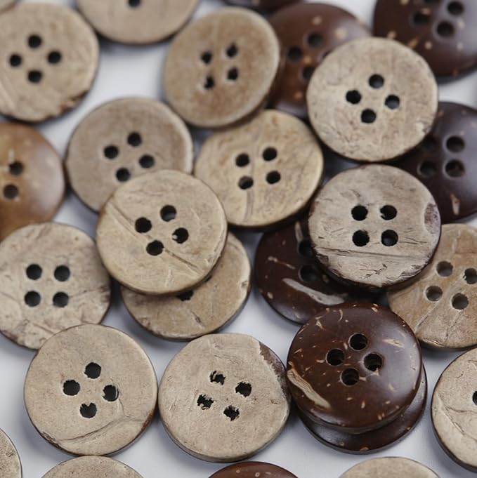 15mm Brown Natural Coconut Shell Buttons 3/5 inch 4 Holes Button Coconut Shell Buttons for Crafts Sewing Wooden Buttons for DIY Crafts 100PCS