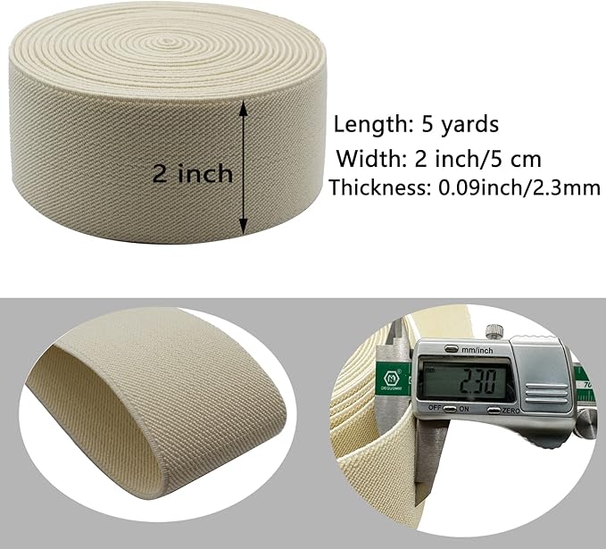 Dortrue 2 Inch 5 Yards Off White Sewing Elastic Band Heavy Stretch High Elasticity Elastic Spool for Sewing Pants Waistband, Straps, Craft DIY Projects