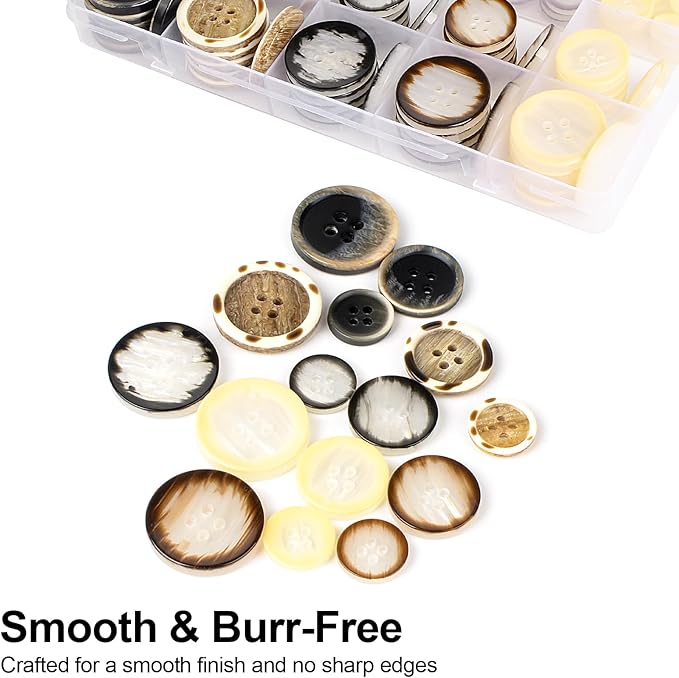 110Pcs Mixed Sewing Buttons, 4-Hole Craft Round Blazer Buttons, 5 Color 3 Size (15mm, 20mm, 25mm) Suit Coats Resin Button, Suitable for Variety Clothing Sewing, DIY Craft (Style C)