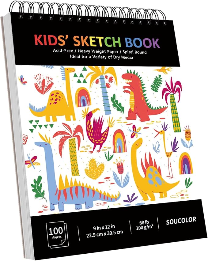 Soucolor 9" x 12" Sketch Book, 100 Sheets Spiral Bound Art Sketchbook, Acid Free Artist Drawing Book Paper, Art Supplies for Adults, Craft Activities, Sketch Paper for Drawing Coloring Sketching