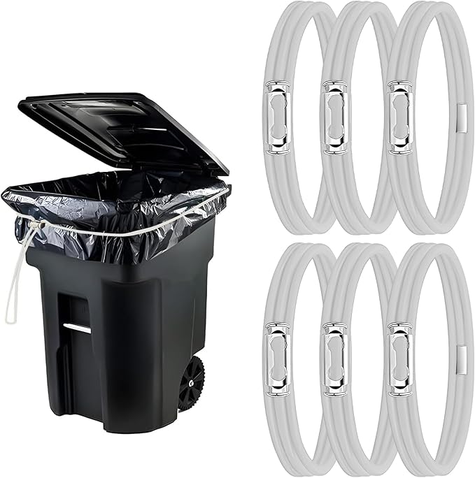 Gallon Trash Can Rubber Bands (Set of 6), Elastic Garbage Bin Straps, Secure Liners for Kitchen, Bathroom, Outdoor & Multi-Purpose Use – Durable (Gray-Extra Large (40-96Gallon))