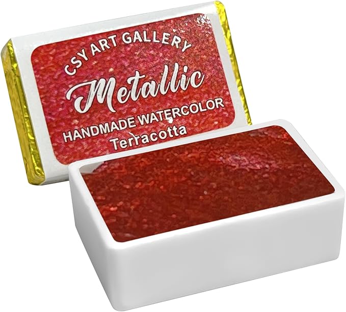 CSY art gallery Metallic Handmade Watercolor Paint Full Pans Shimmer -Glitter Watercolors Choose Your Color (Terracotta)