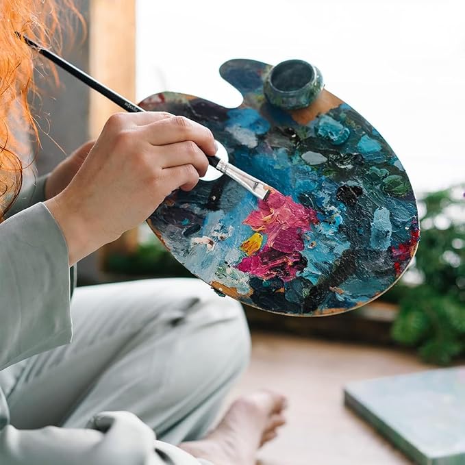 8" X 12" Wooden Oval-Shaped Artist Painting Palette,Oil Watercolor Paint Palette,Wood Paint Palette with Thumb Hole,Art Pallet for Painting,Palettes,Wood Paint Color Mixing Tray Acrylic Painting Wood