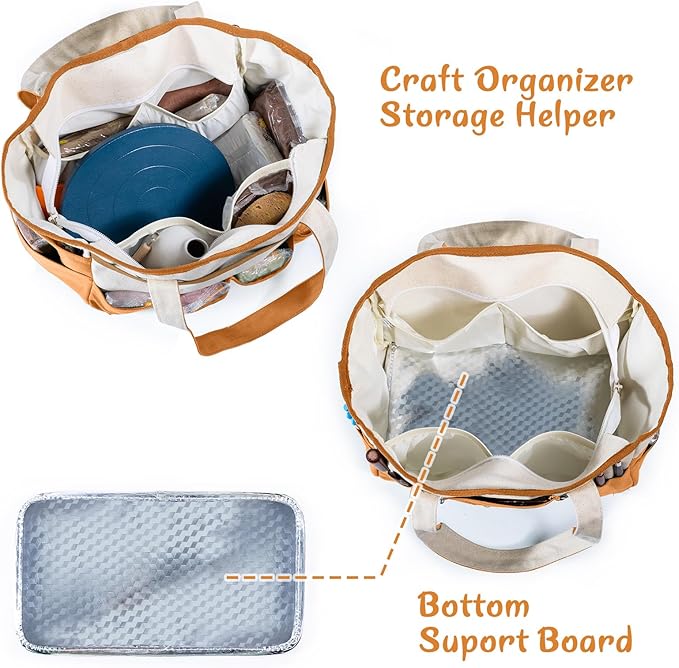 APOFFICE Pottery Tools Bag with Pockets for Clay Sculpting Tools, Ceramic Tools– Art Supply Organizer for Polymer Clay Tools, Craft Tote, Yarn & Crochet Storage, Washable Canvas Artist Bag Gift