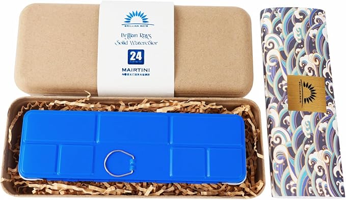 Mairtini Academy Grade Brilliant Series“Oriental Charm” Half-pan Solid Watercolor Paint 24 Colors Set with Blue Iron Case